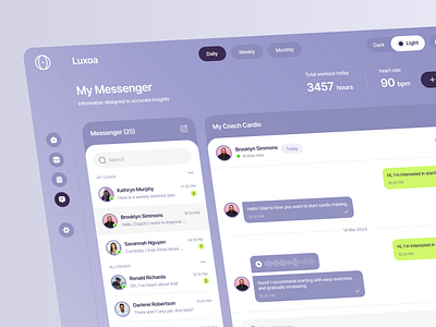 Dashboard Messenger - Luxoa activity brand identity branding chatting contact dashboard dashboard chat design fitness app inbox message messanges messenger messenger dashboard minimalist sidebar talking ui ux website