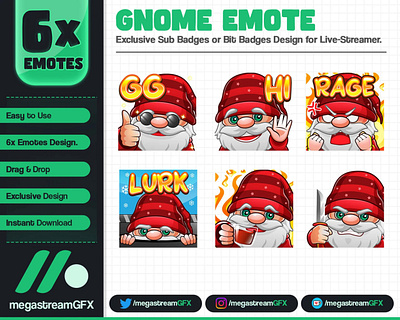 6x Gnome Stream Emotes animation rage emotes ui