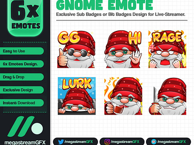 6x Gnome Stream Emotes animation rage emotes ui