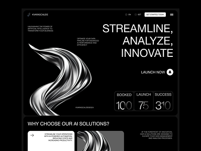 KVARASCALEIE - AI Landing Page agency ai black company dark digital elementor framer landing marketing mode page platform profile saas software ui webflow website wordpress