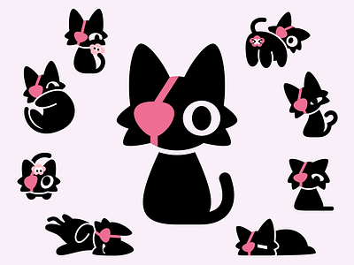 Joshinjapan logo black cat branding cat character design eyepatch illustration japanese logo sebm vector