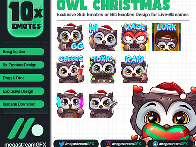 10x Owl Stream Emotes - Christmas Emotes animal emotes chibi emotes christmas emotes cute emotes digitalart emotes for twitch emotes package lightstick emotes lurk emotes open commission owl emotes rage emotes raid emotes stream emotes pack