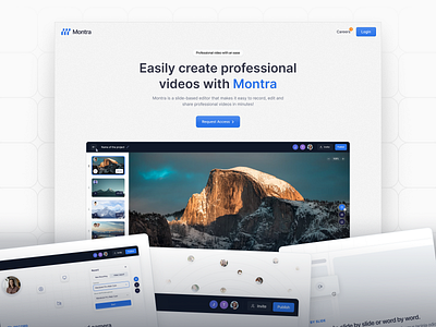 Montra Landing Page app blue framer landing page modern no code product design saas ui ux video video app webdesign white