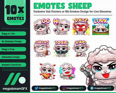 10x Sheep Stream Emotes - Christmas Emotes gg emotes