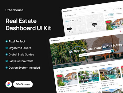 Urbanhouse - Real Estate Dashboard UI Kit buy chat dashbaord home hotel house maps motel place product design properties property real estate rent sell ui kit