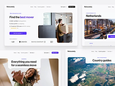 Relocately Website app clean design framer global international landing page modern mover moving relocation saas startup travel ui ux video web app webdesign white