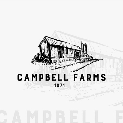 Campbell Farms black and white branding design digital illustration drawing graphic design illustration logo logo design logo retro logo vintage rustic vector