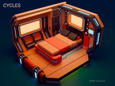 Futuristic Room 3d bedroom blender cycles eevee futuristic graphic design isometric lights render spaceship