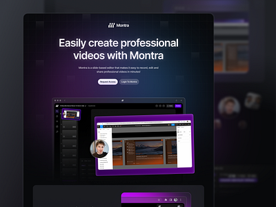 Montra Landing Page app black blue dark design detail framer glow interactive landing page modern purple ui ux video webdesign