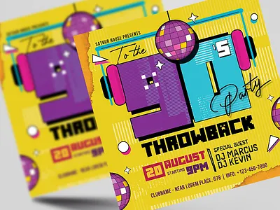90s Retro Music Party Flyer Template - PSD 80s 90s advert disco download psd flyer graphic design illustration nightclub nostalgic photoshop print template retro flyer retro music social media template throwback 90s
