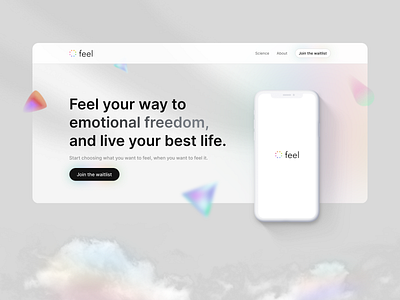 Feel Landing Page app cloud framer health iridescence iridescent landing page mind mobile app mood peace rainbow startup ui ux webdesign wellness