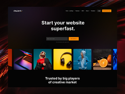 Encore Landing Page contrast dark design events figma framer landing page modern shows ui ux webdesign young
