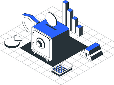 Save taxes onboarding 3d duotone illustration isometric minimal neubrutal onboarding save save money ui vault vector