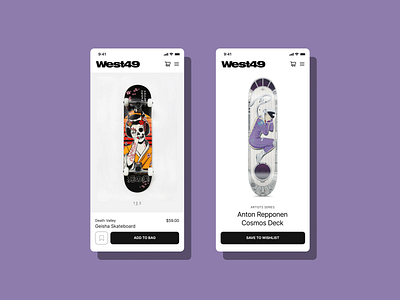 Skateboard Ecommerce Mobile Screens app clean concept design digital design ecomm ecommerce graphic design interface interface design minimal mobile mobile app mobile design mobile screen ui ux web design