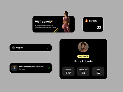 Fitness app UI components app design cards clean components design design systems fitness app gym app health ui ux workout app