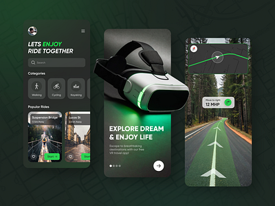 VR Travel App app application dark mobile travel uidesign uiux ux virtual reality vr