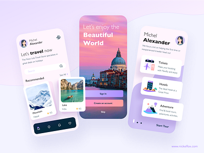 Travel App app art booking branding clean color design development exploration graphic design illustration minimal mobile service travel trip ui ux wanderlust web3