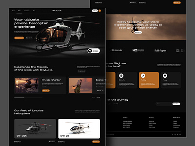 Helicopter Booking Website Landing Page dark style helicopter landing page luxe rental ui uiux web web design website