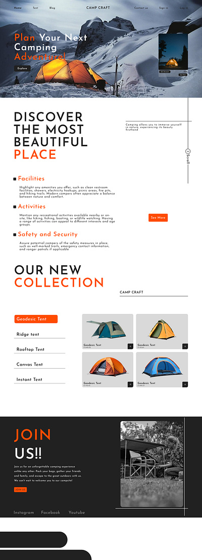 Camping Website Landing Page Design Figma camping website design figma landing page prototype ui ux website design figma