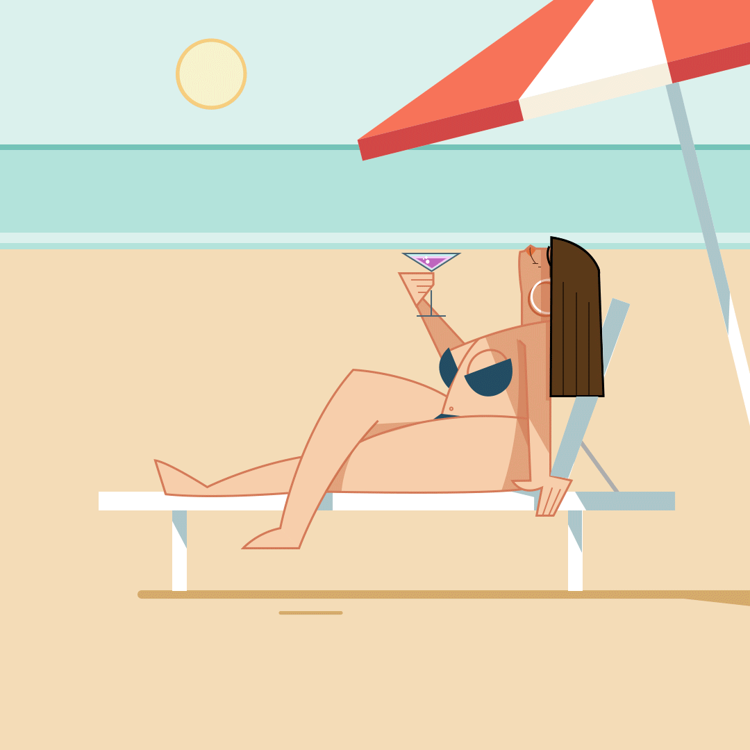 Summer Vibes 2 2d animation after effects animation beach cocktail design drink gif illustration loop relax sea seagulls summer summer vibes sun umbrella woman