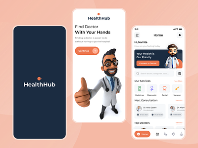 HealthHub - Doctor's Appointment App 3d app app ui appointment design doctor doctor app doctor consultation app figma healthcare hospital medical app minimal design patient cur schedule app treatment ui design uiux user interface wellness