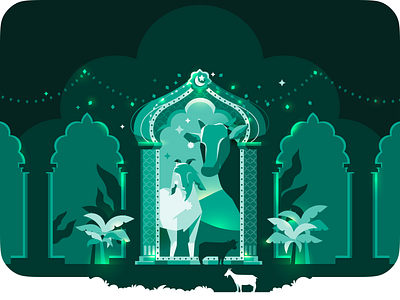 Eid Adha arabic cow dairy eid adha goat gradient green idul adha illustration islam islamic magic mubarak muslim plants religion tradition vector