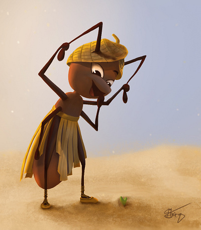 Character design ant ant character cartoon character design character illustration cute desert digital drawing digital painting game design happy illustration rendering sprout