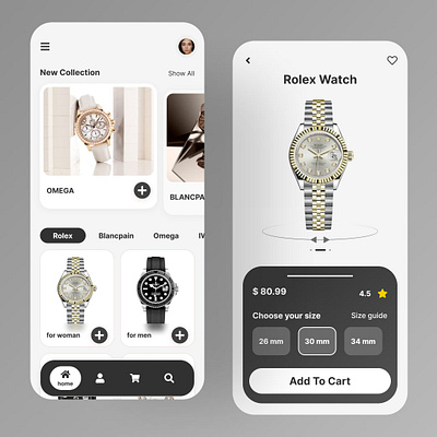 Online watch store app ui