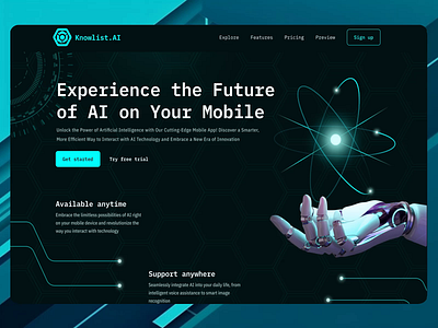 Knowlist - Landing page ai animation landing page mobile app design ui