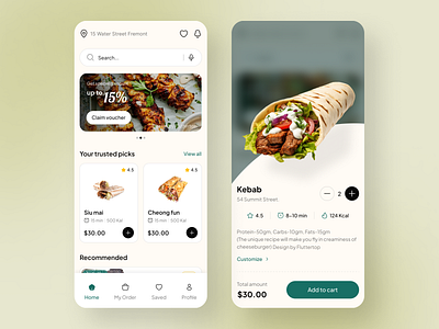 Restaurant App Design bbq chicken delivery ecommerce fast food fluttertop food food app food app design food application food delivery food delivery app food delivery application food delivery service foodie kebab meat payment restaurant app restaurant app design