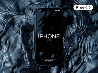 Floating iPhone 15 Pro Mockup apple dark download floating free freebie ios iphone iphone 15 iphone 15 pro mockup phone photoshop pixelbuddha psd screen smartphone template ui water