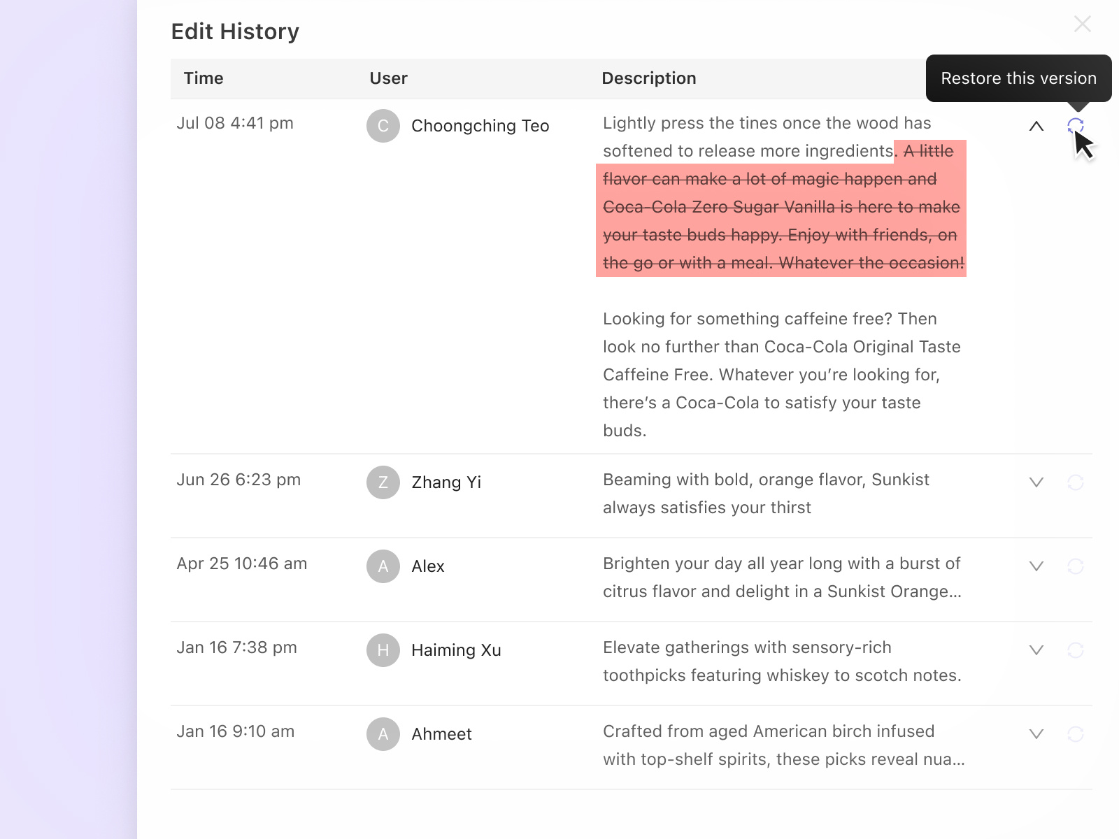 Rejected Idea: History Versioning data edit editing history panel ui version versioning