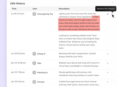 Rejected Idea: History Versioning data edit editing history panel ui version versioning