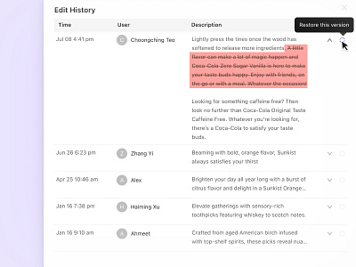 Rejected Idea: History Versioning data edit editing history panel ui version versioning