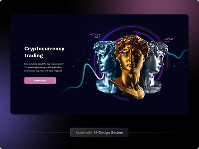 Hero Section | M-Design System 3d black branding clean crypto cryptocurrency dark mode fintech graphic design landing page minimal mockup nft tech trading ui ui kit web website