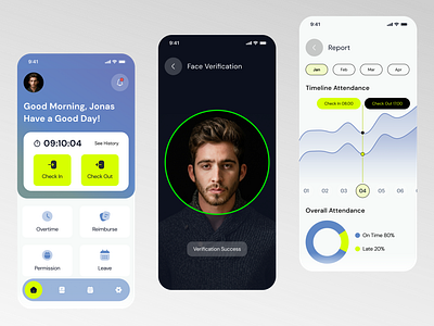 Absence Application - Human Resource Business Partner App 2024 absence app apple best design face recognnition graph ios iphone mobile presence trend ui ux