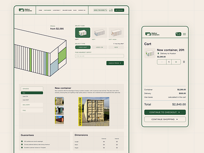 Product Page & Cart | Checkout Process | Shipping containers beige buy container cart cart layout checkout process concept containers details dailyui design green illustration inspiration product page website design