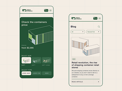 Mobile E-commerce Layout | Blog Design | Storage Containers article beige blog blog categories buy container check price concept dailyui design ecommerce green inspiration mobile search article ui website design