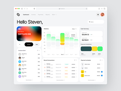 Invoicing Dashboard UI analytics banking chart clean corporations dashboard app dashboard ui design system finance financial investment invoicing managment minimal modern platform ui cards ui ux vendors web app