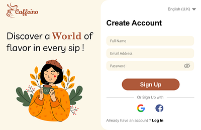 Caffeino | Sign Up Page coffee design food logo signup signuppage ui uiux webdesign