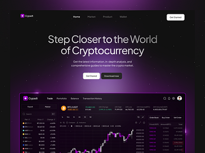 Crypadt - Landing Page for SaaS Cryptocurrency bento black clean crypto dark galaxy landingpage purple saas star ui ux website