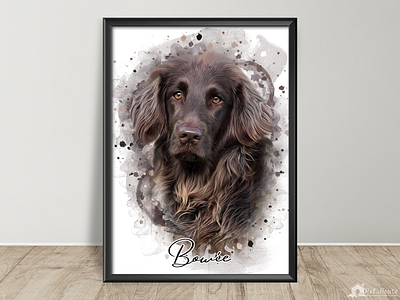 Digital Watercolor Portrait of a Flat Coated Retriever Dog animals canine drawing canine painting canine portrait custom pet portrait dog dog art dog illustration dog watercolor pet art pet artwork pet illustration pet lovers pet painting pet portraits pet watercolor retriever watercolor animals watercolor painting watercolor pets
