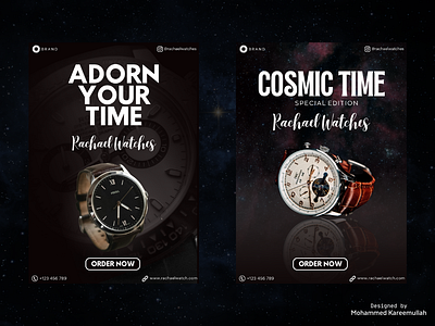 Watch Brand Promotional Flyer design - Cosmic Themed branding canva canva design canva flyer canva grapjic design canva poster cosmic design cosmic flyer design flyer design graphic design logo poster design promotion design promotional flyer watch brand flyer