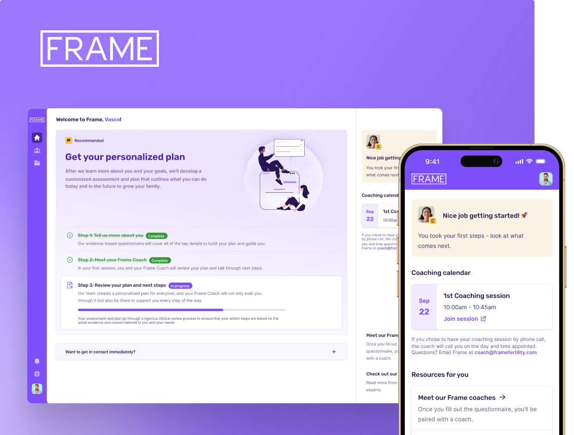 Frame Fertility • Web App design & development development healthcare healthtech jest nestjs product react storybook type script ui ui design ux ux design uxui web app web app development webapp