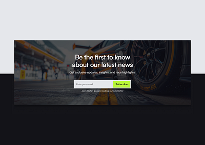 Newsletter sign-up for a racing team digitaldesign landing page modern racing team ui uiux userexperience userinterface web design webdesign