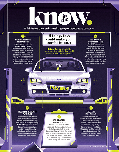 5 things that could make your car fail its MOT (Which?) auto car illustration infographic repair shop