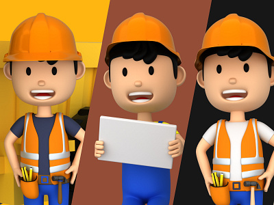 Construction 3D Characters 3d 3d art 3d character 3d icon 3d model 3d modelling blender boy character construction design graphic design icon labour man mascot people render tools workers