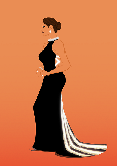 Lady in a gorgeous black dress affinity art designer diamonds dress hair illustration pop art vector woman illustration