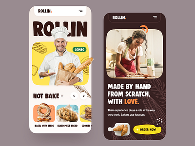 Rollin - Bakery Shop Website Mobile bakery bakery webdesign bakery website birthday cake bread cake shop cookies dairy products dessert ecommerce website kitchen landing page mobile responsive design pastry responsive design sweet web design webdesign website website design