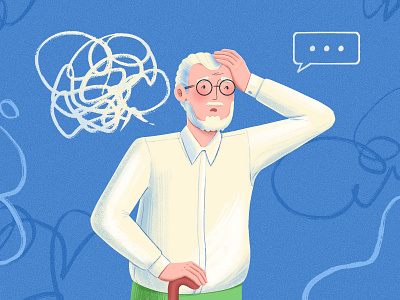 Dementia alzheimer brain condition confused dementia doodle elder health illustration medicine memory modern old man senior